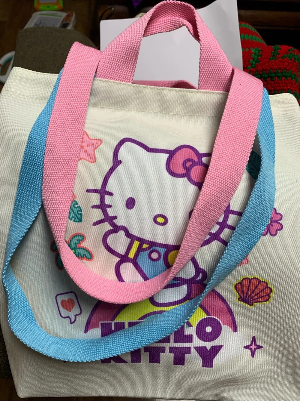 Hello Kitty Canvas Tote Bag - White, Purple, Pink, Blue, Yellow, Teal